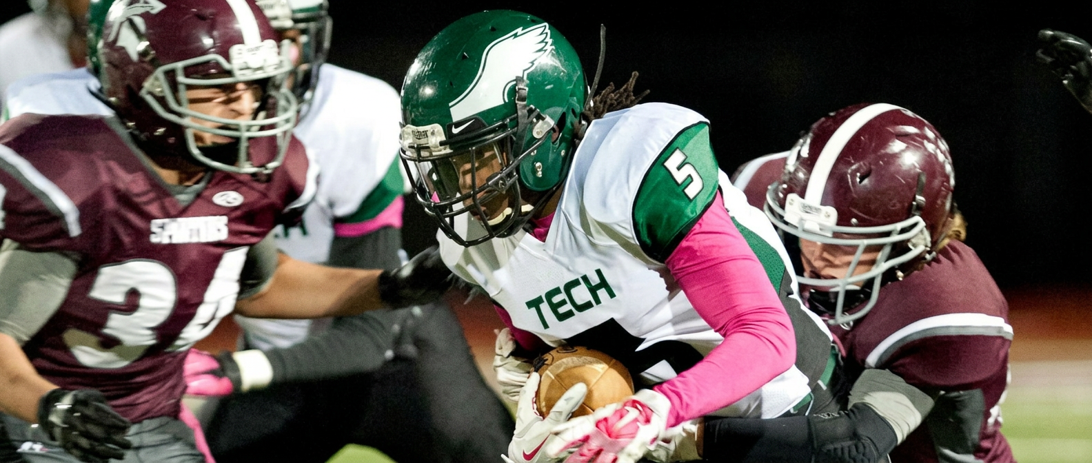 Green Tech Charter School Eagles football player in action during a game in Albany, NY